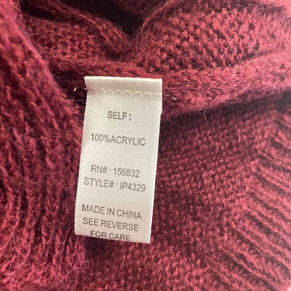 BiBi Women's Ruffle Button Up Cardigan Long Sleeve Maroon Large Lightweight - Picture 9 of 9